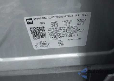 2024 Chevrolet Equinox Awd Lt z USA, uszkodzony, nr VIN 3GNAXUEG5RS213519